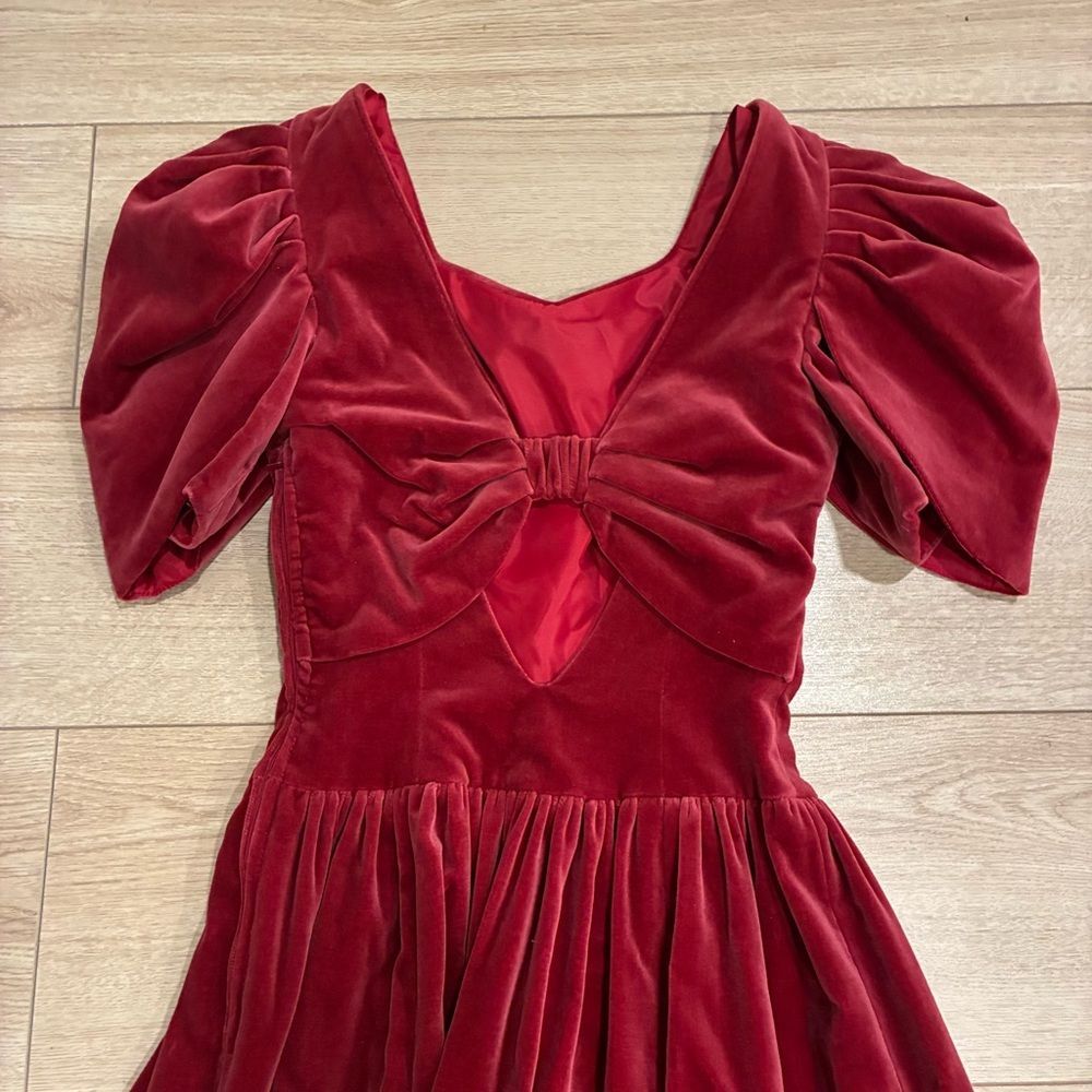 NWT Laura Ashley Women’s Vintage 80s Red Velvet Puff Sleeve Midi Dress Size 6 - Picture 8 of 8